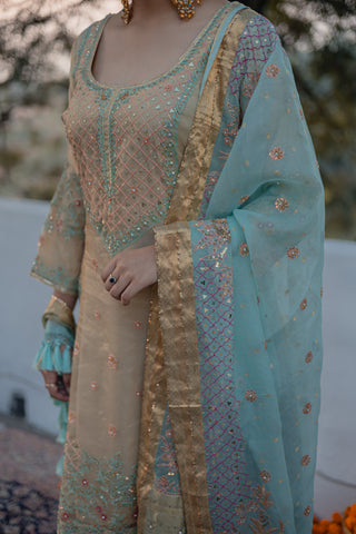 Pastel Turquoise Embroidered Shirt with JM Salwar