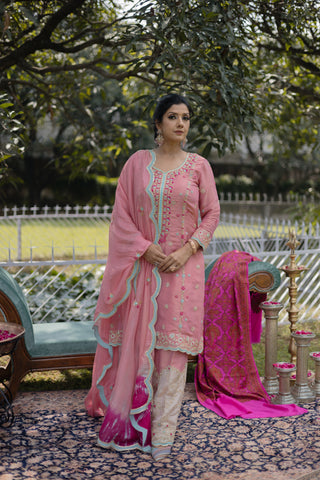 Candy Pink Embroidered Shirt with JM Salwar Set