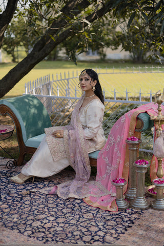 Ivory Pink Embroidered Shirt with JM Salwar Set