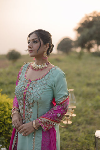 Tifany Blue Embroidered Shirt with Sharara Set