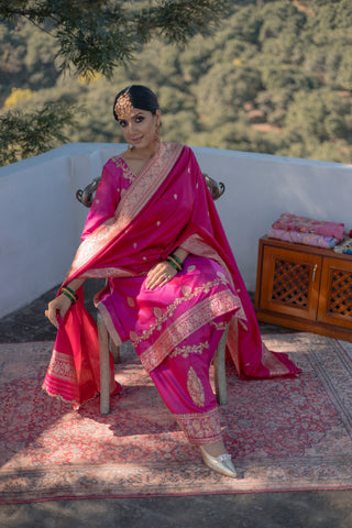 Deep Pink Embroidery Shirt with JM Salwar