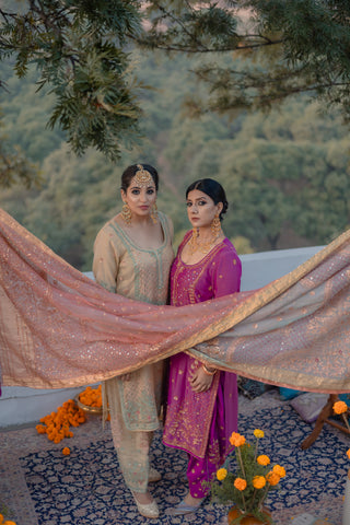 Pastel Turquoise Embroidered Shirt with JM Salwar