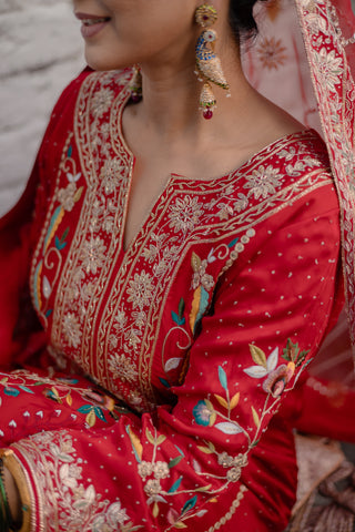 Berry Red Embroidered Shirt with Palazzo Pants
