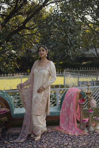 Ivory Pink Embroidered Shirt with JM Salwar Set