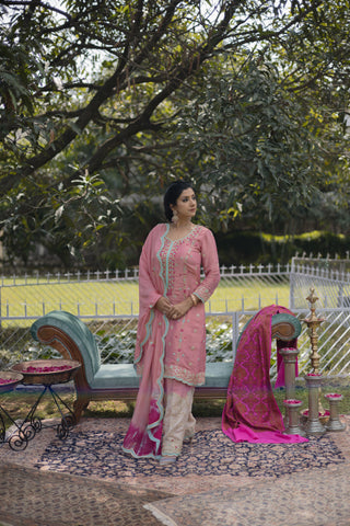Candy Pink Embroidered Shirt with JM Salwar Set