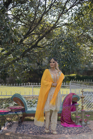 Cloud Cream Embroidered Shirt with JM Salwar Set