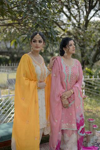 Cloud Cream Embroidered Shirt with JM Salwar Set
