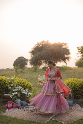 Pink Carnation Kalidar with Lehenga Set