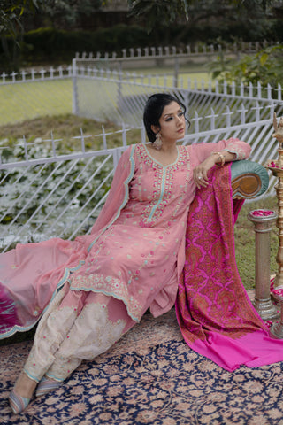 Candy Pink Embroidered Shirt with JM Salwar Set