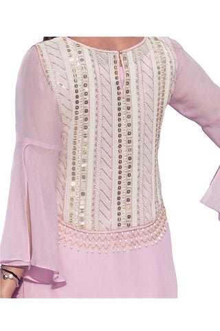 Onion Pink Embroidered Jacket Suit With Flared Pants
