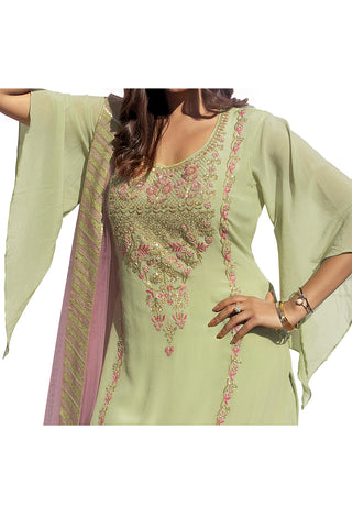 Pistachio Green Embroidered Suit With Flared Pants