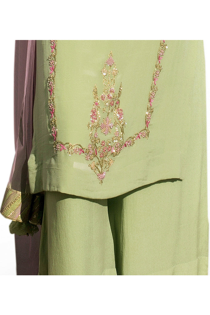 Pistachio Green Embroidered Suit With Flared Pants