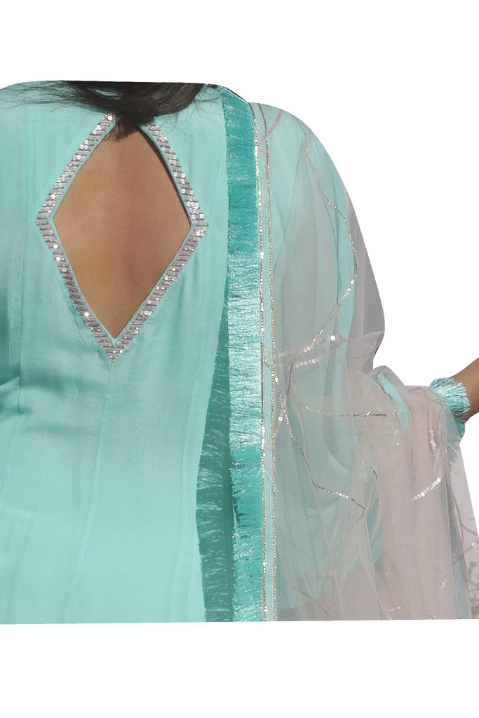 Tiffany Blue Embroidered Suit With Pencil  Pants
