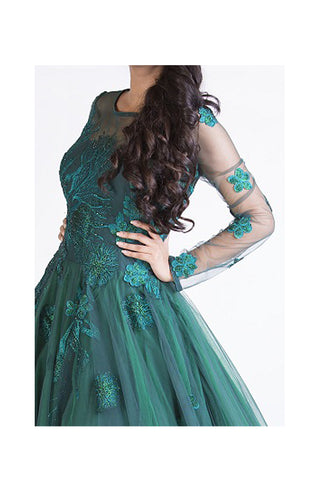Green Floral Embroidered Gown Set