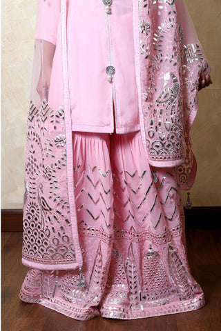 Sand Pink Embroidered Shirt With Sharara Set