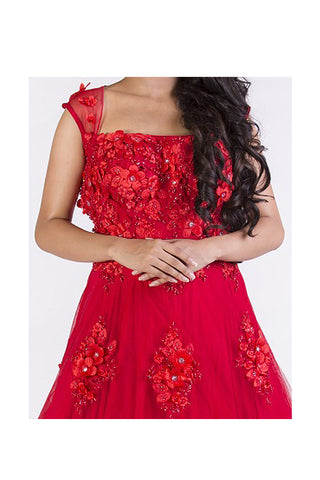 Red Floral Embroidered Gown Set