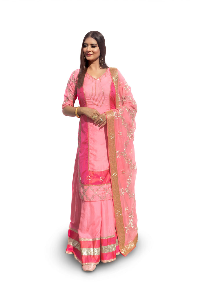 Prism Pink Embroidered Suit With Ghagraa Set