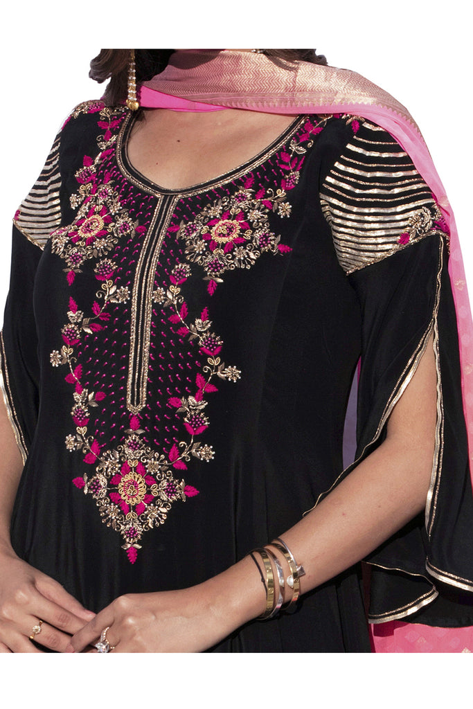 Black Embroidered Anarkali Suit With Flared Pants