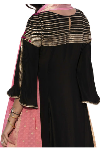 Black Embroidered Anarkali Suit With Flared Pants