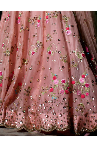 Peach Pink Embroidered Lehenga Set