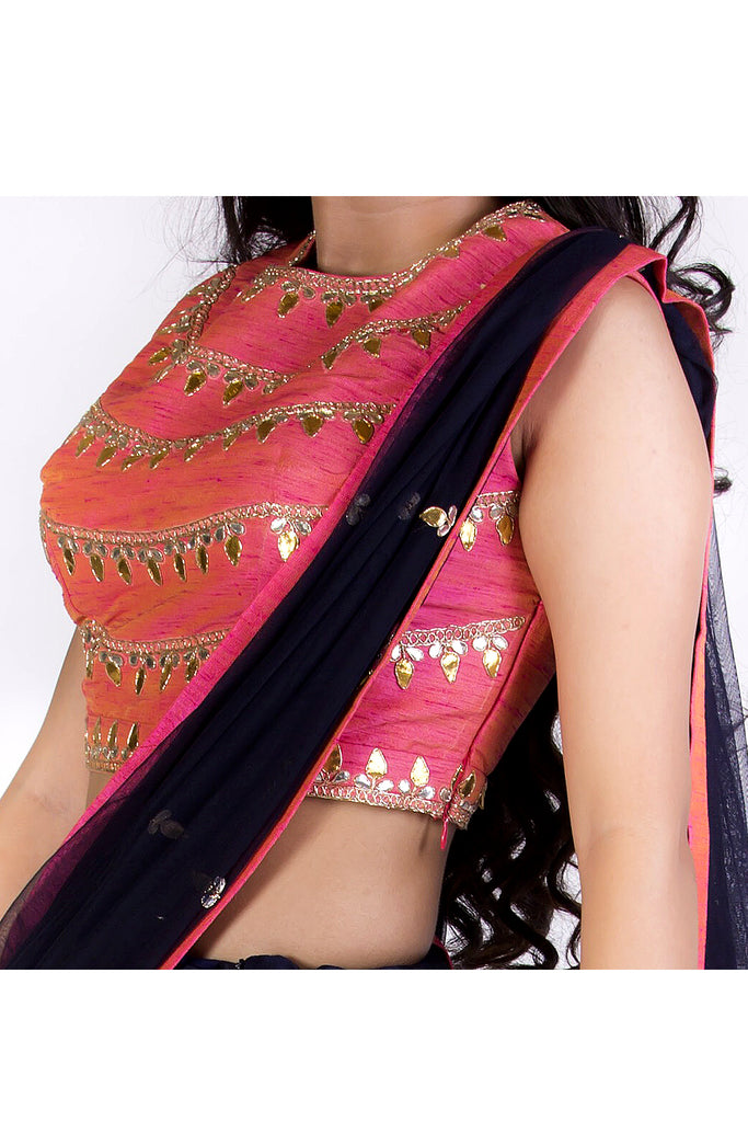 Navy Blue Embroidered Lehenga Set