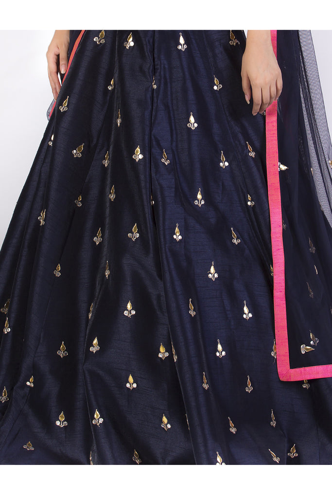 Navy Blue Embroidered Lehenga Set