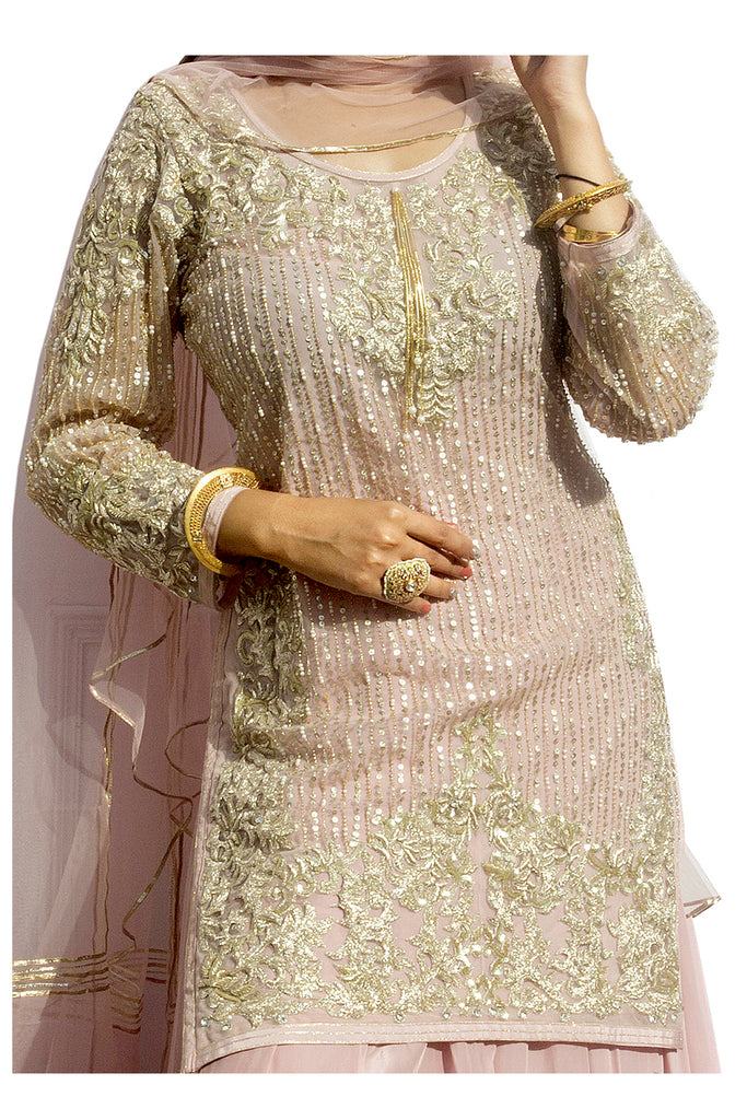 Blush pink Embroidered Suit With Ghagraa Set