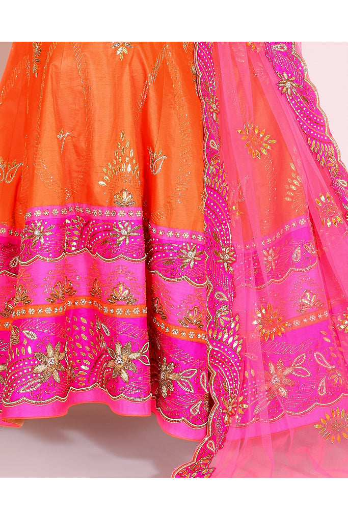 Fuschia & Orange Embroidered Lehenga Set