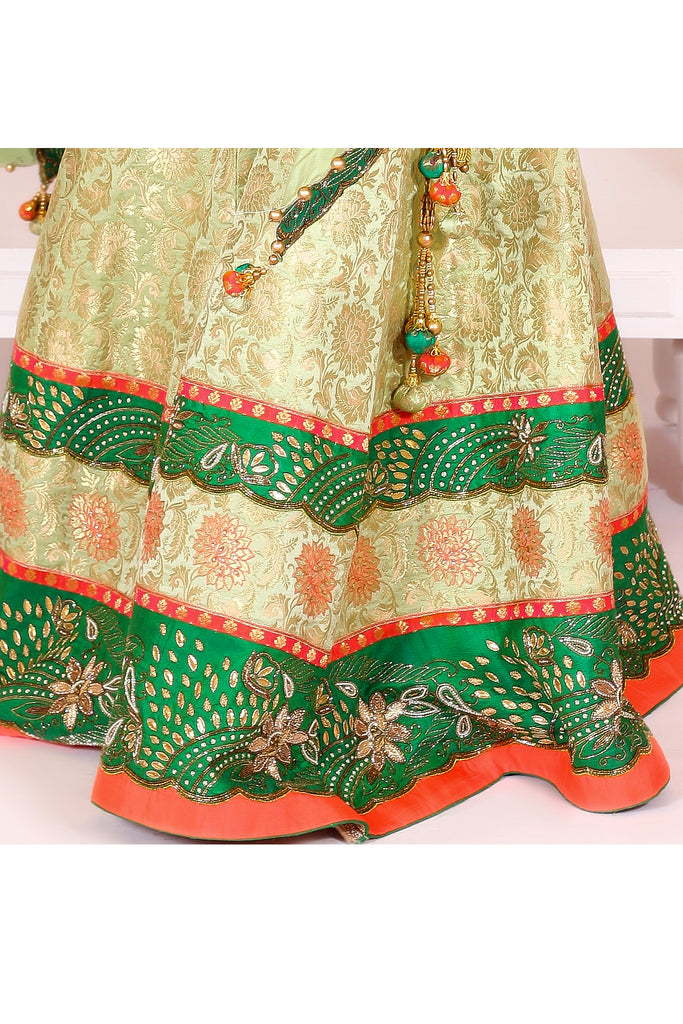 Green Paisley Brocade Lehenga Set