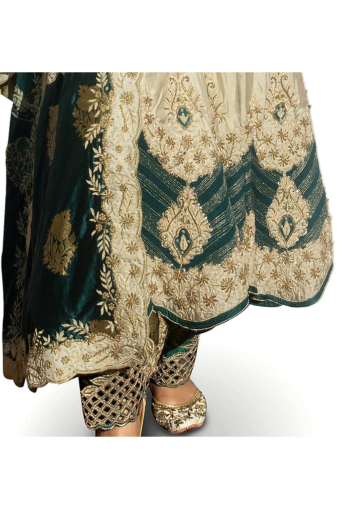 Antique Green Embroidered Kaalidar Set