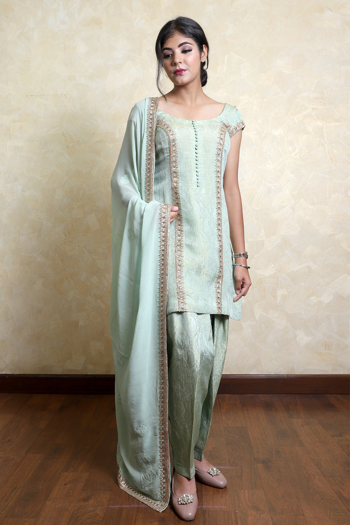 Olive Green Embroidered Shirt With JM Salwar Set