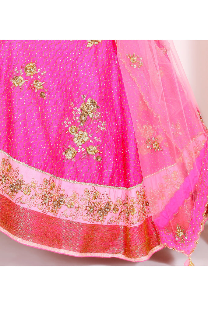 Fuschia pink Embroidered lehenga Set