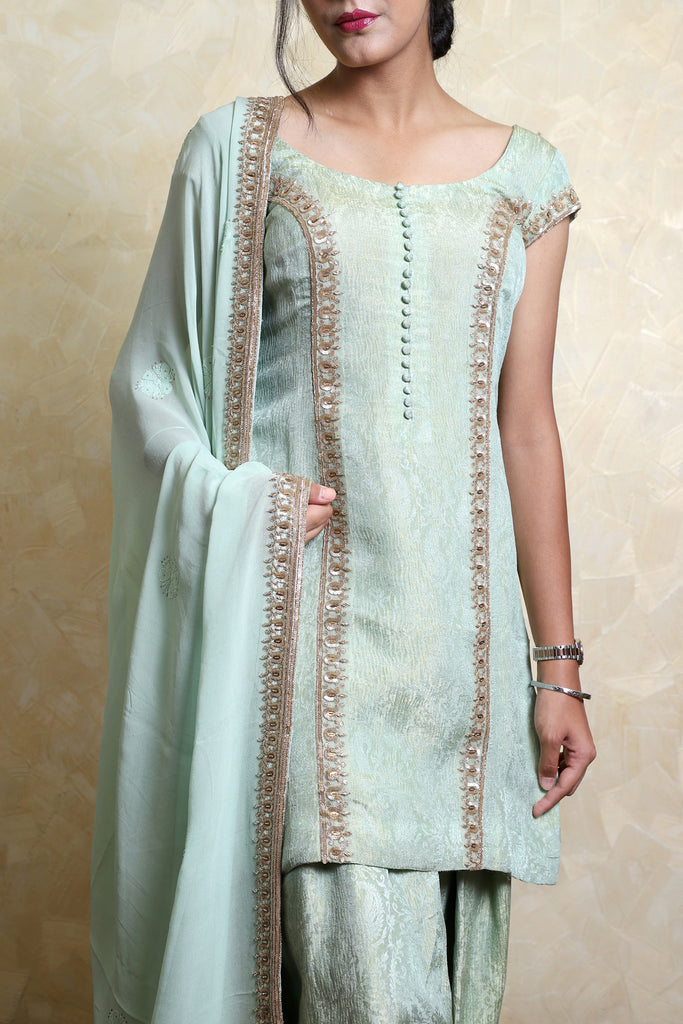 Olive Green Embroidered Shirt With JM Salwar Set