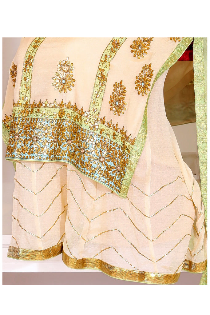 Ivory Embroidered Suit With Sharrara Set