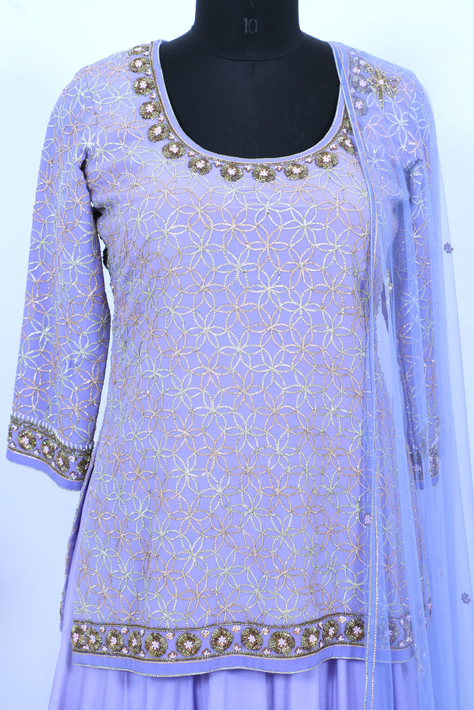 Persian Violet Embroidered Shirt With Ghagra Set