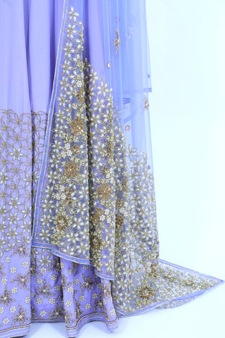 Persian Violet Embroidered Shirt With Ghagra Set