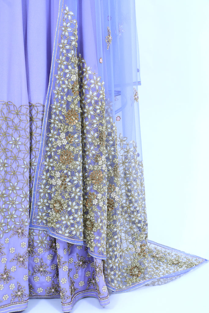 Persian Violet Embroidered Shirt With Ghagra Set