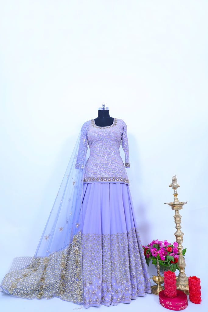 Persian Violet Embroidered Shirt With Ghagra Set