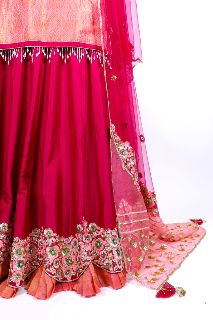 Raspberry Radiance Embroidered Shirt With Ghagra Set