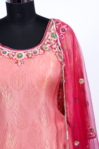 Raspberry Radiance Embroidered Shirt With Ghagra Set