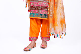 Peach Cobbler Embroidered Shirt With Straight JM Salwar Set