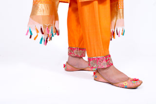 Peach Cobbler Embroidered Shirt With Straight JM Salwar Set