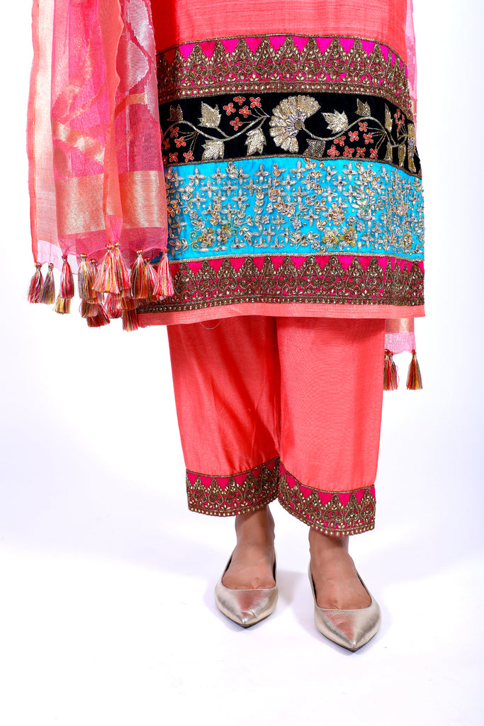 Sugar Coral Embroidered Shirt With Straight JM Salwar Set