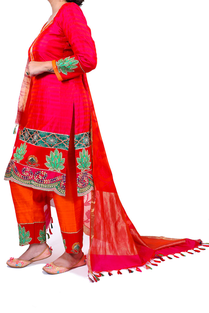 Festive Pink Embroidered Shirt With Straight JM Salwar Set