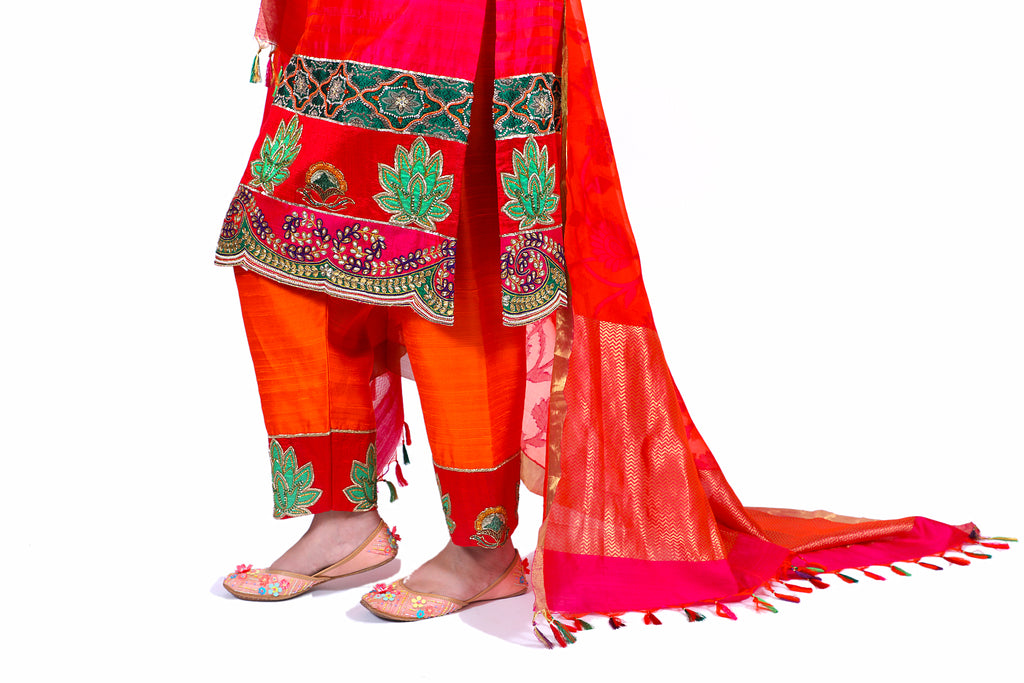 Festive Pink Embroidered Shirt With Straight JM Salwar Set