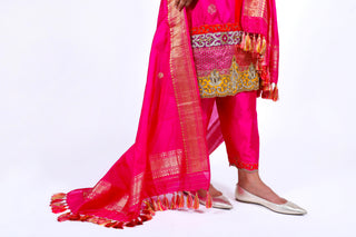 Fuchsia Purple Embroidered Shirt With Straight JM Salwar Set
