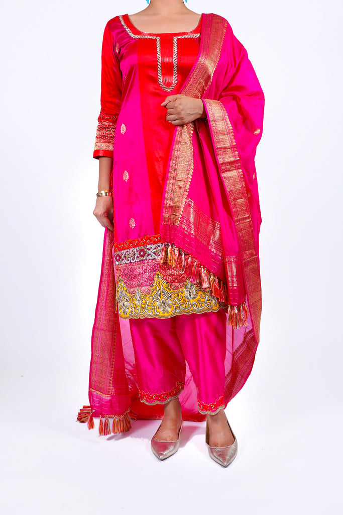 Fuchsia Purple Embroidered Shirt With Straight JM Salwar Set