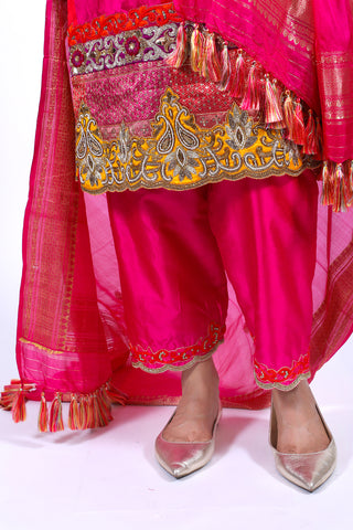 Fuchsia Purple Embroidered Shirt With Straight JM Salwar Set