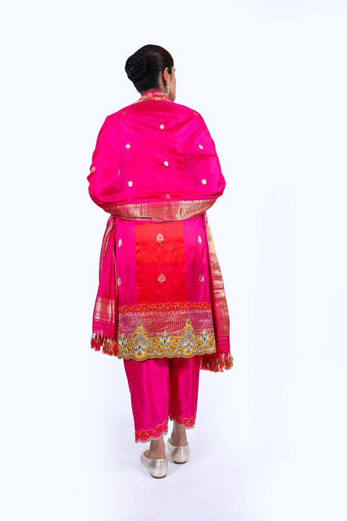 Fuchsia Purple Embroidered Shirt With Straight JM Salwar Set