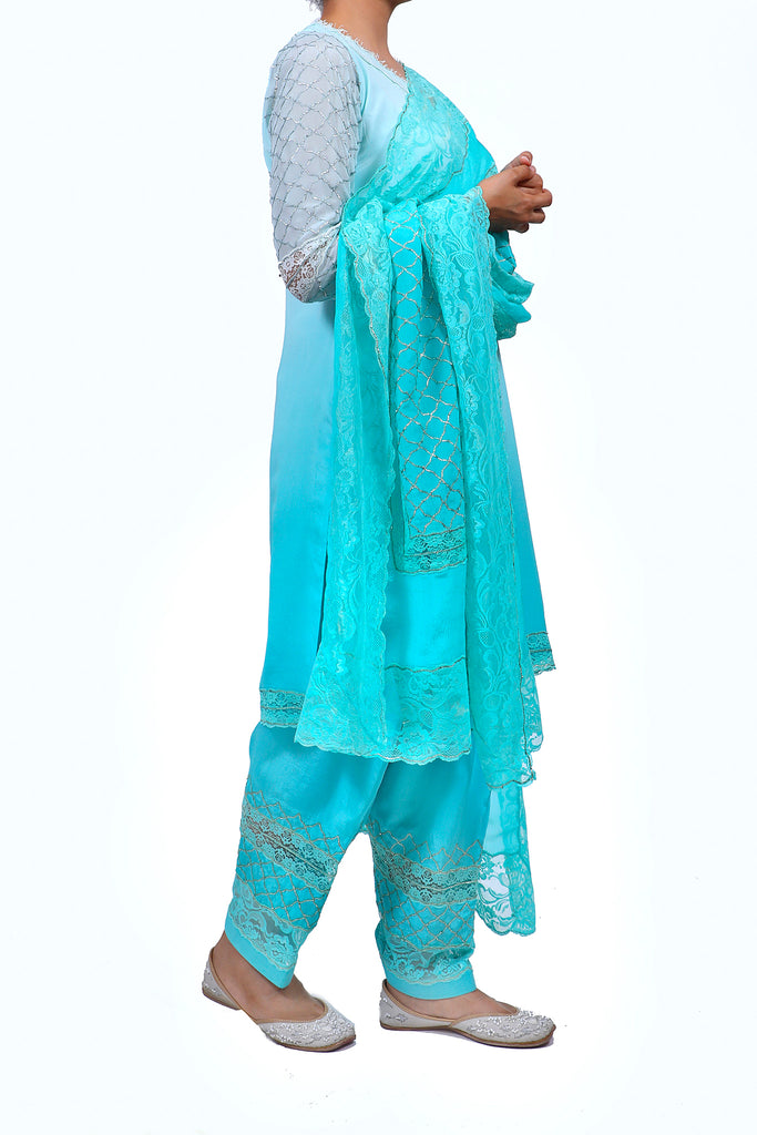 Eggshell Blue Embroidered Shirt With Straight JM Salwar Set